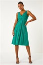 Green Floral Glitter Print Midi Stretch Dress, Image 4 of 5