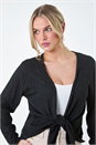 Black Petite Waterfall Front Cotton Knit Cardigan, Image 1 of 5