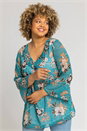 Dark Green Curve Textured Spot Frill Detail Top, Image 1 of 4