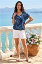 Navy  Floral Print V-Neck Stretch Top, Image 2 of 4