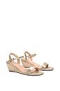 Gold 'Alissa' Low Wedge Heel Sandals With Ankle Strap, Image 3 of 5