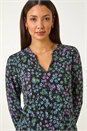 Black Floral Print V-Neck Tunic Top, Image 4 of 5