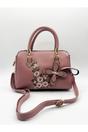 Pink Embroidered Floral Rounded Grab Bag in Pink, Image 2 of 6