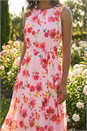 Pink Floral Pleated Chiffon Midi Dress, Image 4 of 4