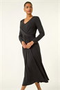 Black Twist Front Stretch Midi Dress, Image 2 of 5