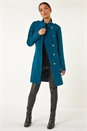 Teal Funnel Neck Buttoned Coat, Image 1 of 5