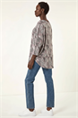 Grey Leaf Puff Print Stretch Top , Image 3 of 5