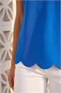 Royal Blue Scalloped Hem V-Neck T-Shirt, Image 4 of 4
