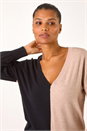 Natural  V-Neck Colour Block Knit Jumper, Image 4 of 7