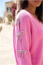 Pink Bow Sleeve V-Neck Knit Jumper, Image 4 of 4