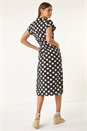 Black Polka Dot Belted Midi Dress, Image 3 of 5