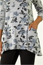 Grey Floral Print Pocket Detail Tunic Stretch Top, Image 5 of 5
