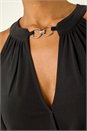 Black V-Neck Cold Shoulder Wrap Stretch Top, Image 5 of 6
