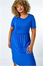 Royal Blue Curve Gathered Skirt Midi Stretch Dress, Image 2 of 5
