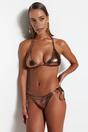 Bronze WOVCOR Bronze Metallic Finish Tie Side Low Waist Bikini Bottom with Adjustable Fit, Image 1 of 5