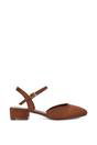 Brown XY LONDON Brown 'Hilary' Low Block Heel Court Shoes With Ankle Strap, Image 1 of 5