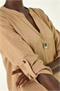 Camel  Horn Button Detail Longline Top, Image 5 of 5