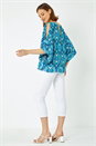 Blue Tile Print Cold Shoulder Top, Image 3 of 5