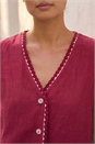 Wine Petite V-Neck Trim Detail Top, Image 4 of 4