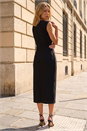 Black Side Pleat Midi Dress, Image 3 of 4