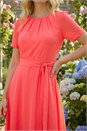 Coral Pleated Chiffon Midi Dress, Image 4 of 4