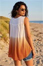 Rust Cotton Lace Detail Ombre V-Neck Vest Top, Image 3 of 4