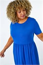Royal Blue Curve Gathered Skirt Midi Stretch Dress, Image 5 of 5