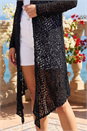 Black Popcorn Knit Longline Cardigan, Image 4 of 4