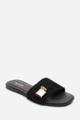 Black Solana Gold Trim Flat Slide On Sandal, Image 1 of 6