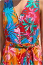 Orange Tropical Print Button Down Midi Dress, Image 4 of 4