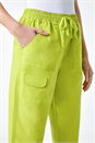 Lime Cotton Elastic Waist Cropped Cargo Trousers, Image 5 of 5