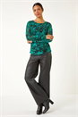 Green Mesh Print Detail Stretch Top, Image 2 of 5
