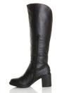 Black High Block Heel Chunky Biker Knee High Boots, Image 3 of 6