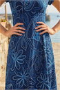 Royal Blue Petite Leaf Print Stretch Dress, Image 4 of 4