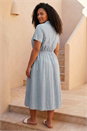 Denim Curve Tie Waist Shirt Dress, Image 3 of 4