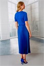 Royal Blue Julianna Satin Sunray Pleated Midi Dress, Image 3 of 4