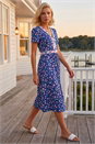 Blue Petite Floral Contrast Stretch Midi Dress , Image 1 of 4