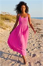 Fuchsia Lace Bodice Shirred Midi Dress, Image 1 of 4
