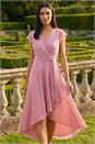 Pink Shimmer Plisse Wrap Front Midi Dress, Image 2 of 4