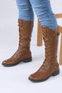 Tan Lace Up Calf Military Biker Boots, Image 5 of 6