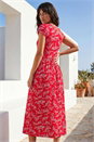 Red Ditsy Gathered Skirt Stretch Midi Dress, Image 3 of 4
