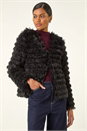 Black Faux Fur Fluffy Layered Jacket, Image 5 of 6