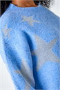 Blue Petite Metallic Star Print Longline Jumper, Image 5 of 5
