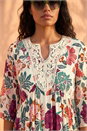 Cream  Floral Trim Smock Dress, Image 4 of 4