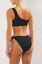 Black One Shoulder Bikini Set with Hardware Detail and Tie Side Bottom, Image 4 of 4