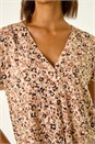 Natural  Animal Print V-Neck Pleat Front Top, Image 5 of 5