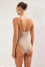 Taupe Ruched Sweetheart Neck Strappy Swimsuit, Image 6 of 6