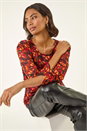 Red Blurred Satin Stripe Top, Image 2 of 5