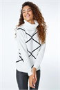 Ivory  Check Print Roll Neck Jumper, Image 5 of 5