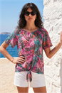 Purple Print Tie Front Button Top, Image 1 of 4